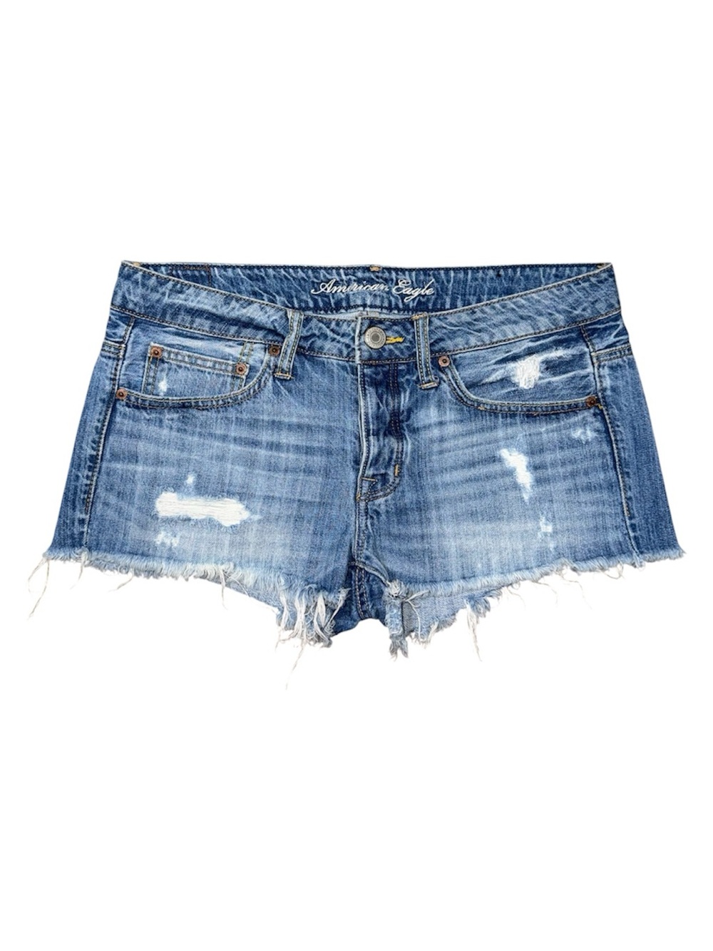 VTG Y2K American Eagle Low Rise Micro Mini Jean Booty Shorts Denim Sz 6 Festival